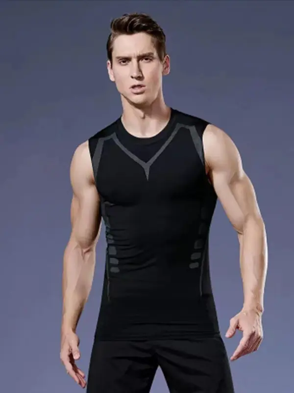 Men's Geometric Print Sports Vest, Breathable Quick Drying Compression Tank Top, Round Neck Sleeveless Top for Basketball Cycling Running 2