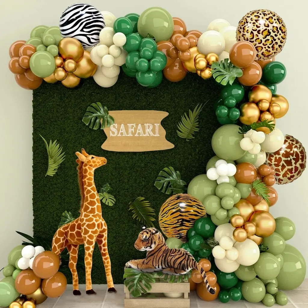 Set Balon Hijau Hewan Hutan Kit Dekorasi Pesta Ulang Tahun Dekorasi Safari Baby Shower Latex Balon Garland Anak Laki-laki