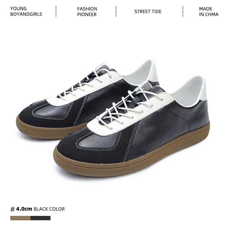 【goods in stock】 New niche soft surface comfortable versatile German training for men, thick soled sports and casual men's shoes, round toe lace up board shoes