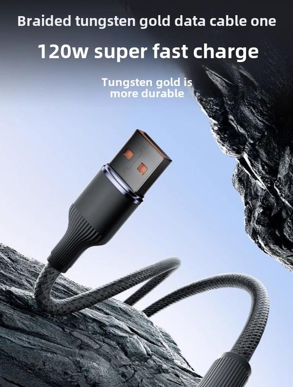 Product Introduction of Extended 3m 6A super fast charging 120W data cable Flash charging braided Compatible with Honor/Huawei/nfinix/Oppo/Oneplu/Realme/Redmi/Samsung, USB to Type-C charging cable Cross border 0