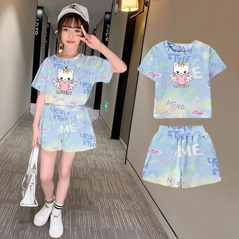 Bộ quần áo cộc tay Cô gái dành cho bé gái 10-30kg Chất Thun 3D 4