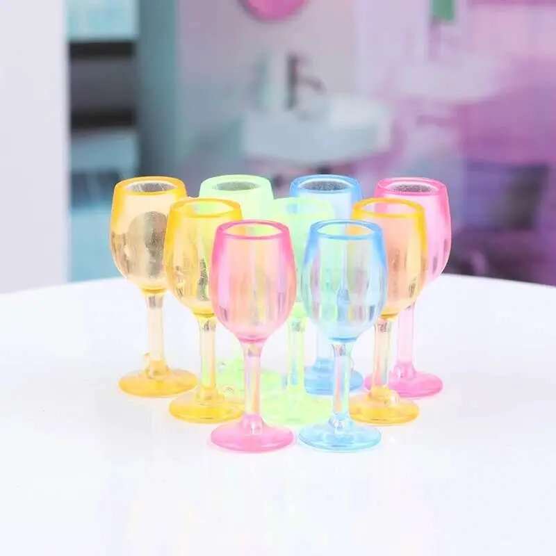 5Pcs 1:12 Miniature Doll Houses Colorful Wine Glass Cup Goblet Bar Drinking Bottle Kitchen Furniture Accessory Kids Pretend Toys