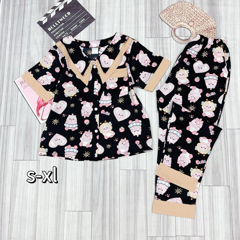MÃ 62 . 22-48kg . Bộ quần dài tay ngắn cổ lá nhọn pijama cho bé gái size đại chất liệu LỤA MANGO mềm mịn . Bộ đồ mặc nhà thoáng mát thấm hút mồ hôi Women Quần Ngủ Áo Ngủ đồ  bộ  pijama  cho  bé  gái  30  đến 6