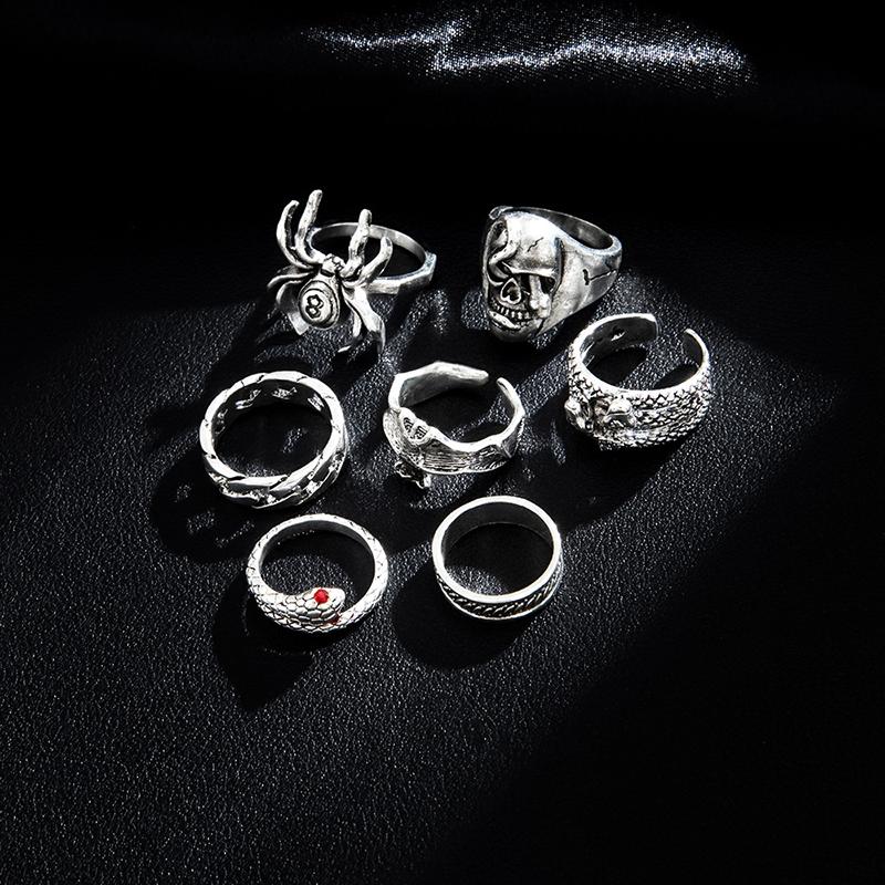 Product Introduction of Nhẫn Rắn Punk, 7 Cái / bộ, Dành Cho Phụ Nữ Và Nam Giới, Phong Cách Gothic, Nhện, Đồ Trang Sức Thời Trang, Quà Tặng Và Phụ Kiện 12