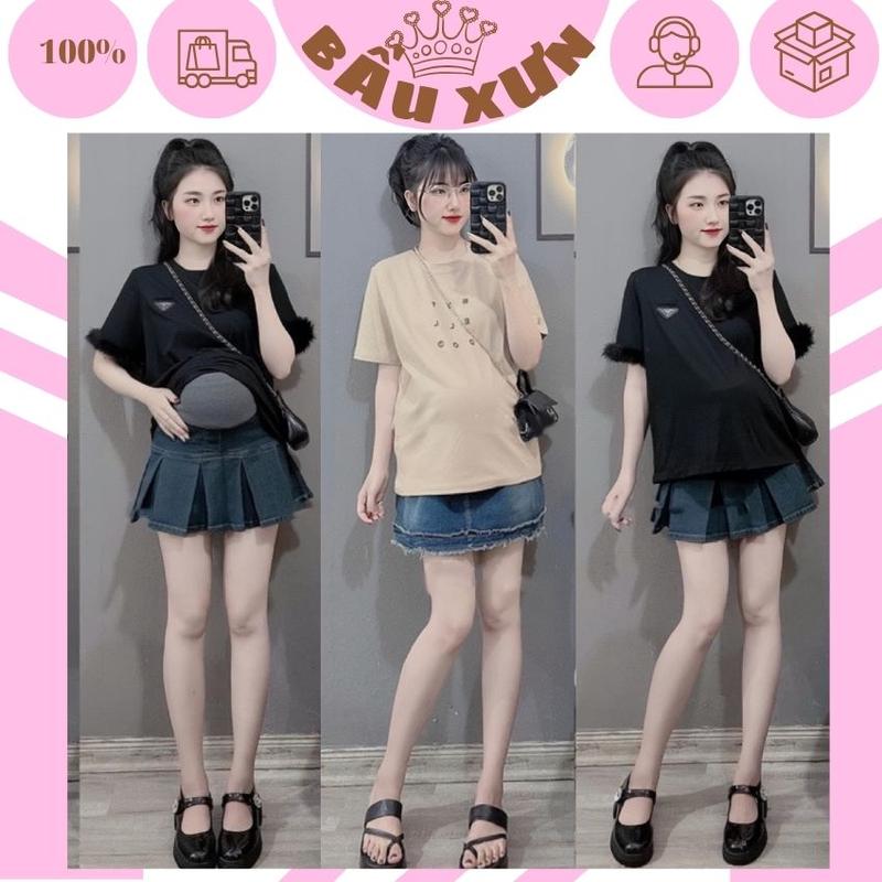 CHÂN VÁY BẦU JEAN NGẮN TRẺ TRUNG CHO MẸ BẦU M326- ĐẦM BẦU MÙA HÈ DÁNG NGẮN XINH XẮN