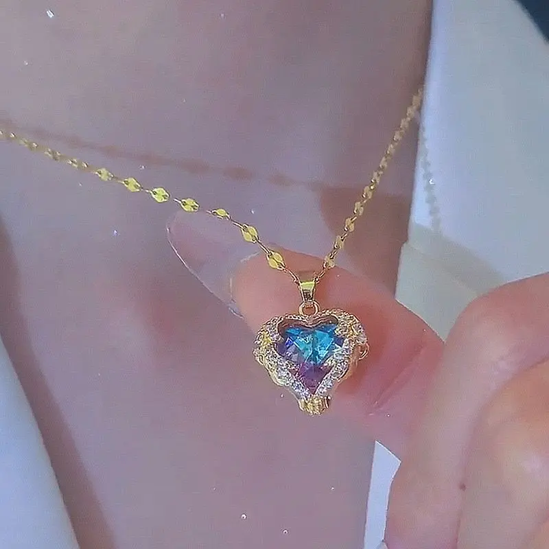 【BELI 1 PCS KALUNG GRATIS 1 CINCIN】Kalung Wanita Love Pelangi Titanium Rantai Pecah Kopi gold Aiga Perhiasan Anti Karat Dan Anti Luntur Selamanya 3