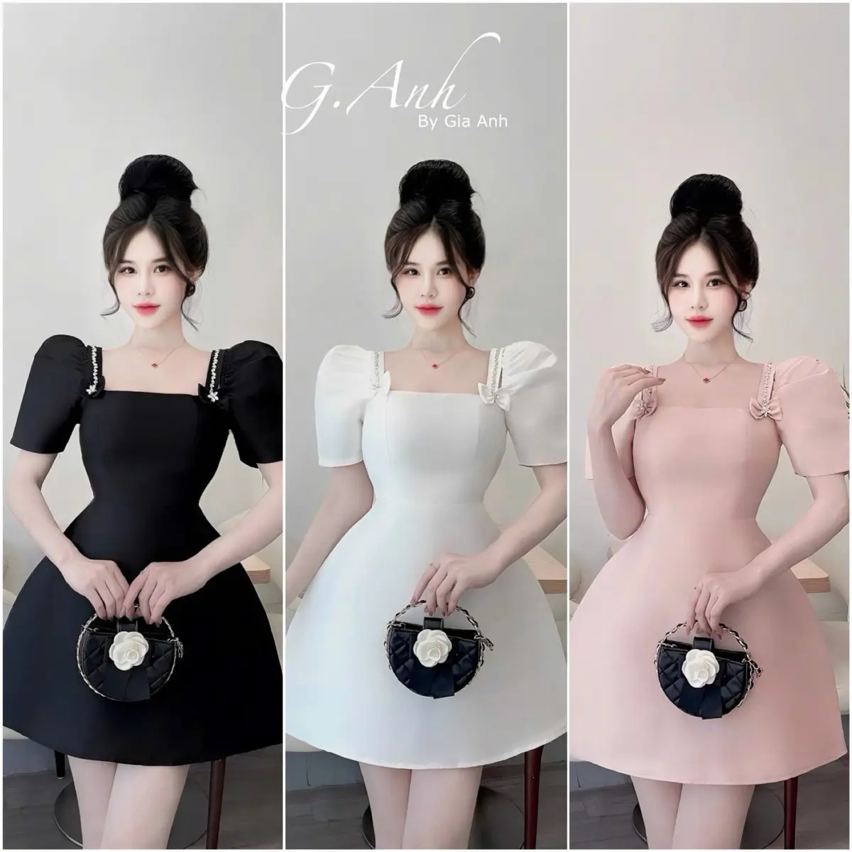 Đầm thiết kế tay bồng phối nơ xinh