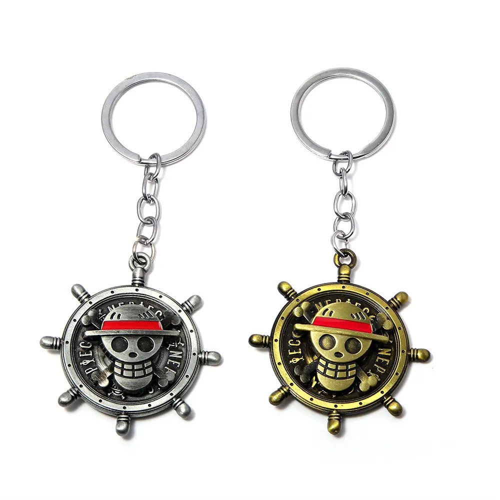 Anime Peripheral One Piece Rotating Keychain Luffy Straw Hat Logo Metal Pendant Rotatable Skull