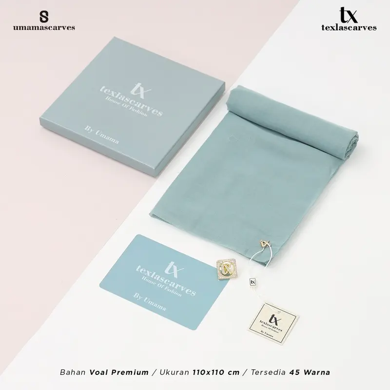 BOX TEXLA SCARVES POLOS BY UMAMA SCARF FREE BROOCH  Jilbab Umama Paris Cotton Premium LC 110x110 cm 3