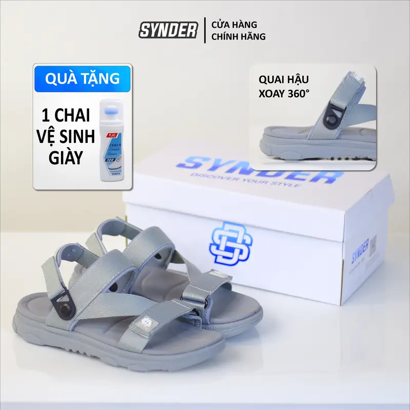 Dép Sandal Nam Nữ SYNDER SD2 - Nam tăng 1 size, nhẹ,thoáng mát [Xám Full , Size 36-44, Tặng chai vệ sinh] 2