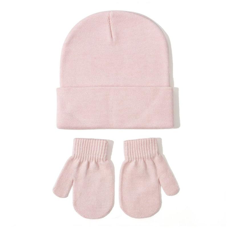 Cute Fleece Lined Baby Beanies Mittens Set Winter Warm Toddler Ear Protection Hat Pom Hat + Gloves Unisex 3