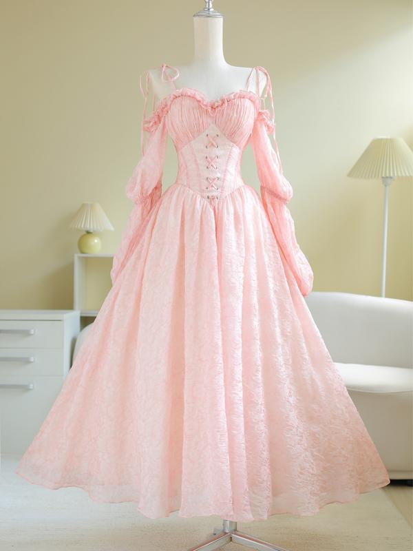 SÒ VINTAGE - OPALE đầm maxi bắt xếp, tay dài, dáng xòe