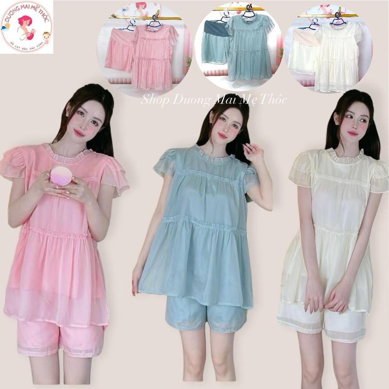Đồ Bộ TƠ ÓNG 2 Lớp Mặc Cho Mẹ Bầu và Sau Sinh Chất Tơ Mềm Mại Phom Dáng Rộng Quần Có Chun Điều Chỉnh (B43 FreeSize Từ 45-65kg )  Váy Bầu Đầm Bầu Voi Sandal