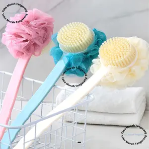 Sikat Mandi Dua Sisi Spons Bulu Lembut Gagang Panjang Shower Puff + Sikat Gosok Punggung 2 in 1 Penghilang Daki Bersih brush plastik penggosok buat