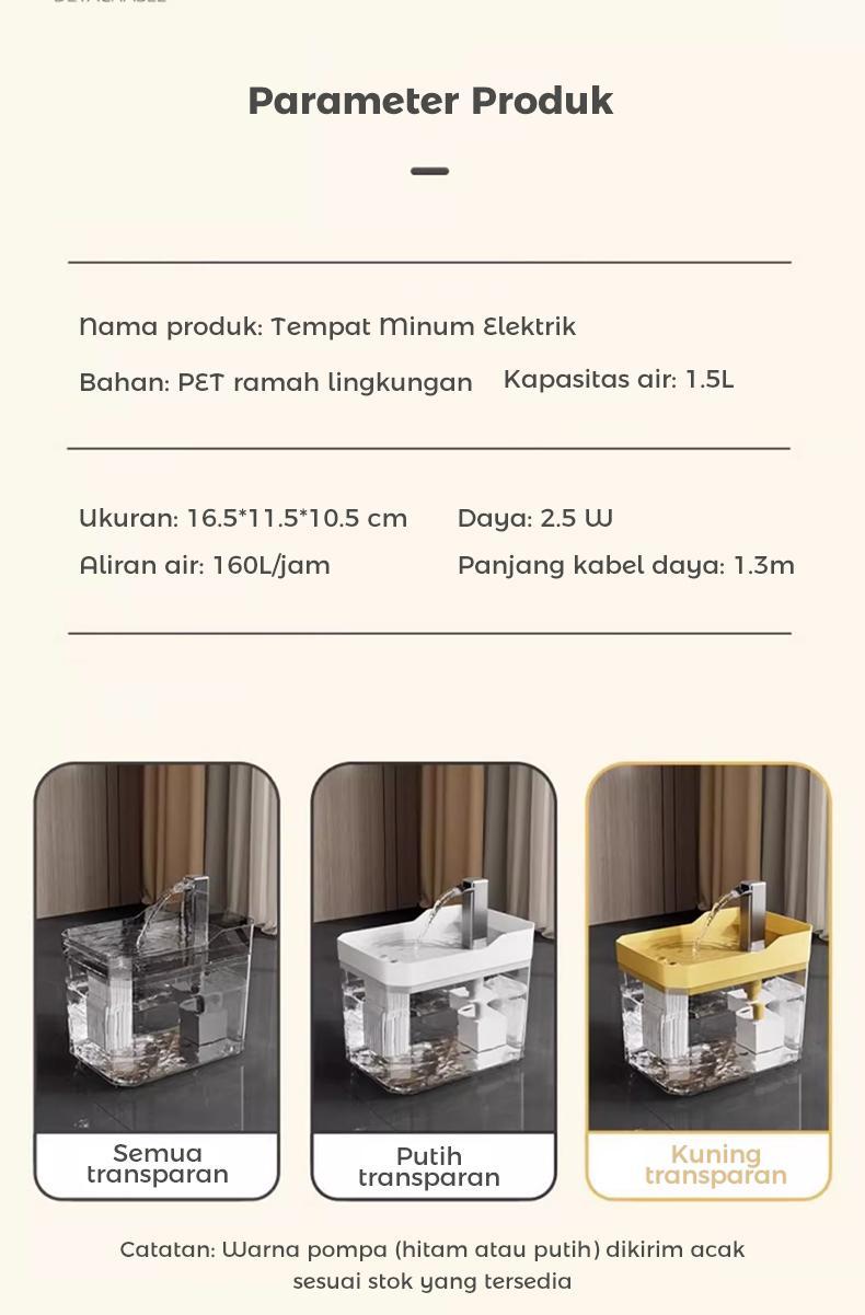 Tempat Minum Otomatis-Tempat Minum Kucing-Pet Water Feeder-Air Mancur Hewan-Keran Air Otomatis Kucing-Filter Air  Automatic