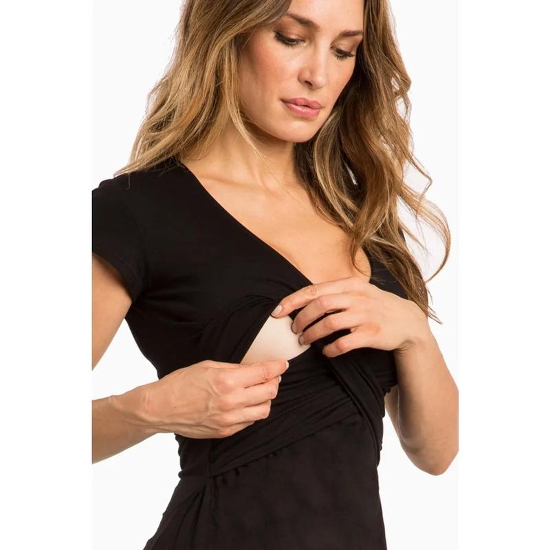 Product Introduction of Breastfeeding Clothing Women Maternity Clothes Short Sleeve Pregnant Clothes Pleated Side Open Pregnancy T-Shirt Top 1