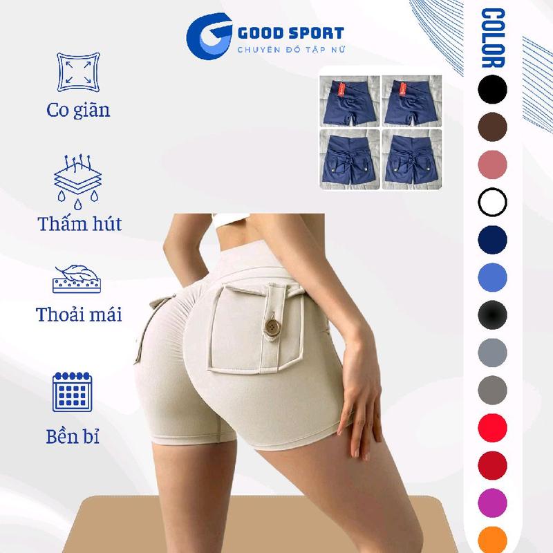 Quần đùi túi hộp cạp chéo eo tập gym yoga nữ