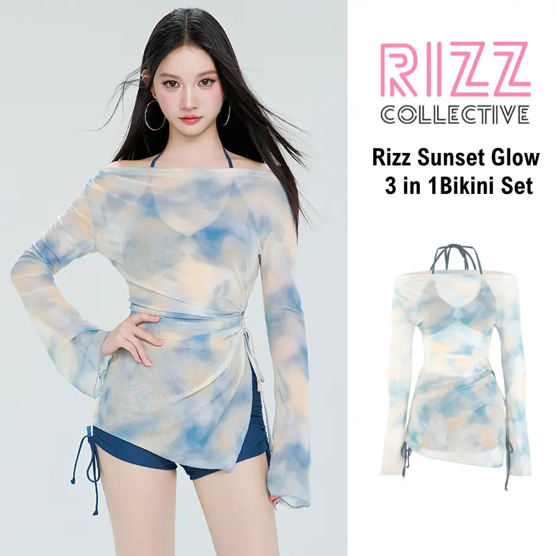 Rizz 3in1 Split Bikini Set Tie-Dye Deep Blue Swimsuit Summer - TikTok ...