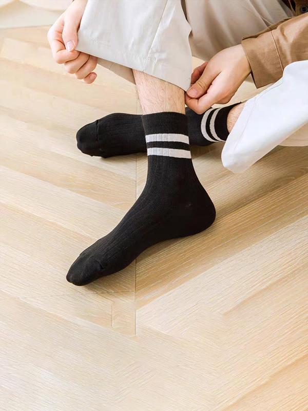 Men's 6 Pairs Colorblock Striped Print Crew Socks, Casual Comfortable Breathable Mid-calf Socks for Daily Wear, Menswear Socks for Men 3