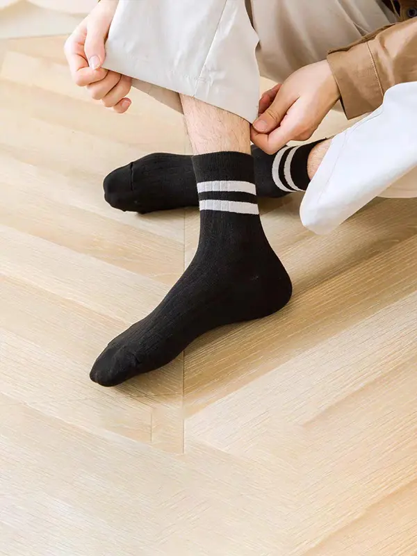 Men's 6 Pairs Colorblock Striped Print Crew Socks, Casual Comfortable Breathable Mid-calf Socks for Daily Wear, Menswear Socks for Men 2
