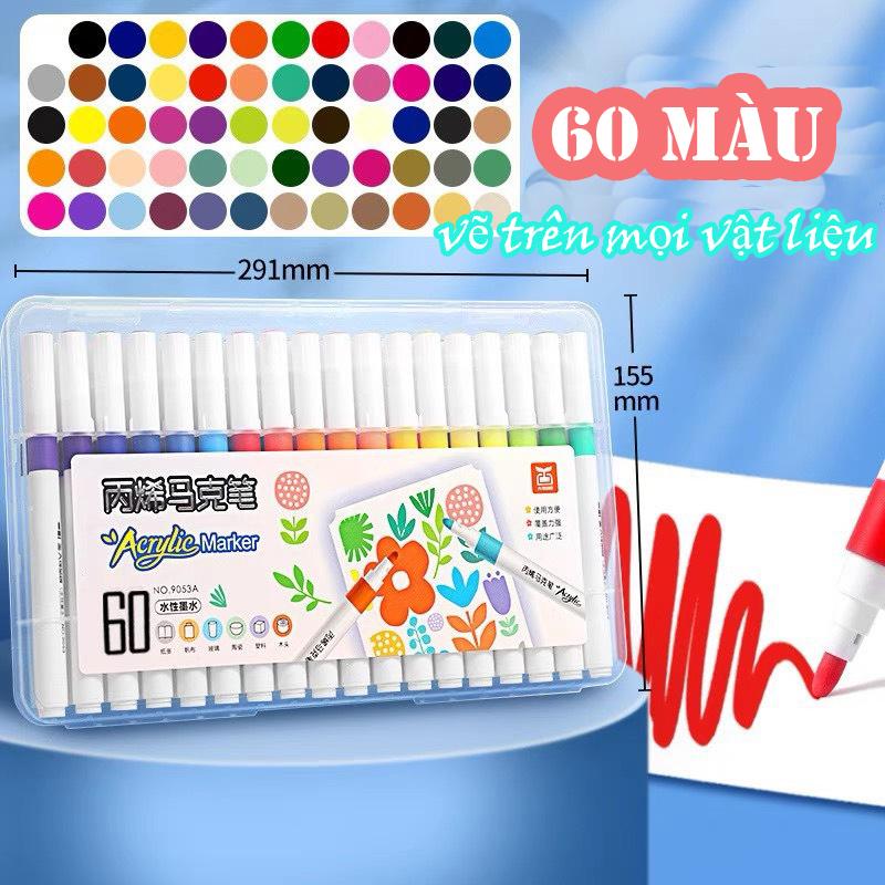 60màu đầu tròn Tăng 50% mực Bút màu Acrylic Marker vẽ trên mọi chất liệu không bị thấm màu không bị lem màu 60 bomau arrtx