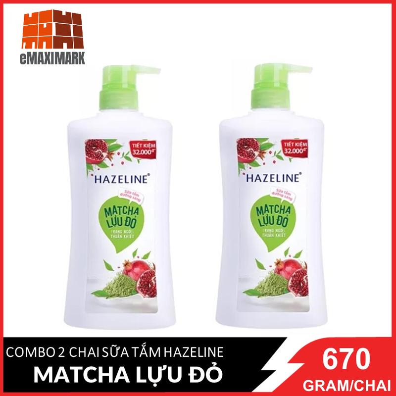 COMBO 2 Sữa Tắm Dưỡng Sáng Hazeline Matcha Lựu Đỏ 670G