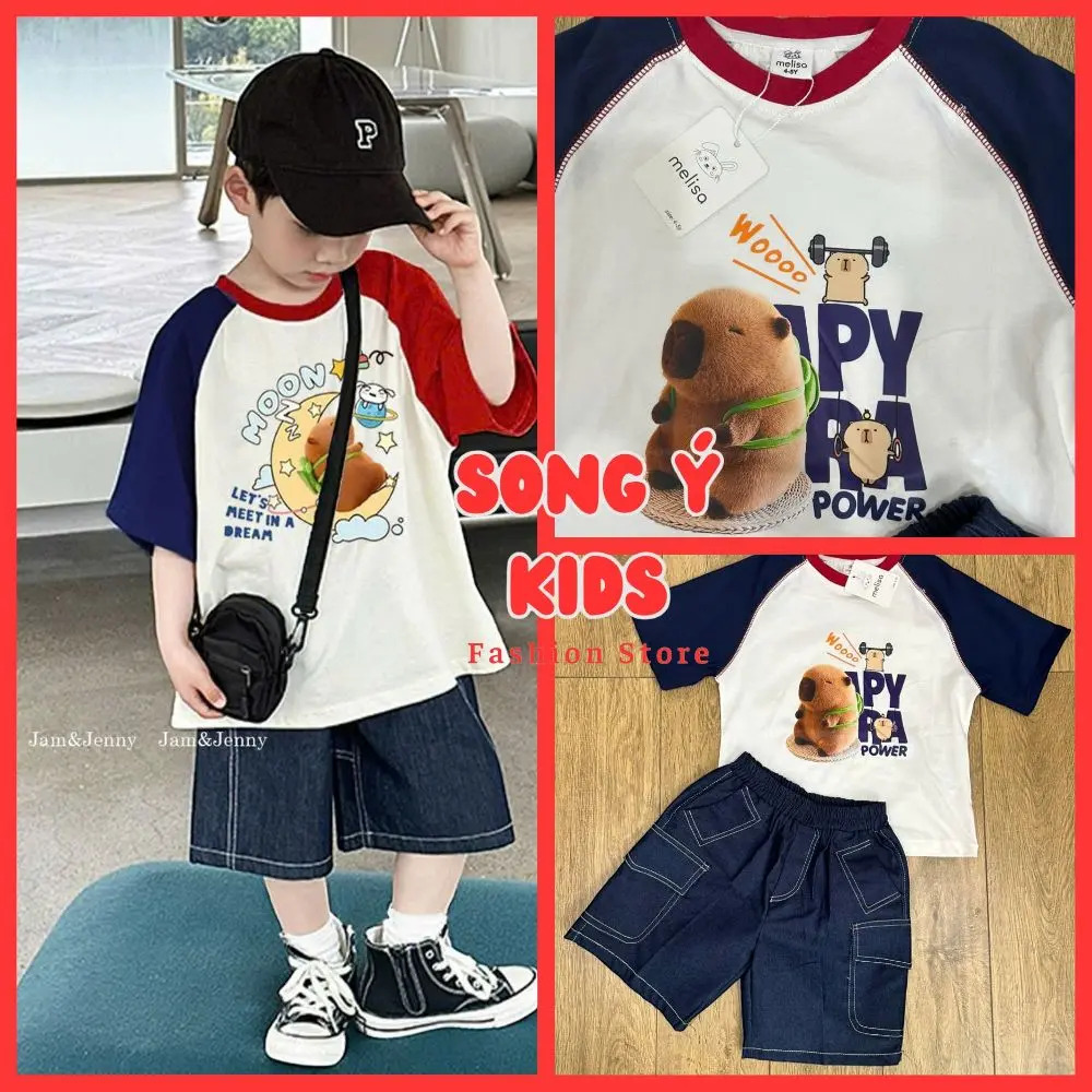 Bộ thun cotton quần Short jean cho bé trai{ Melisa }