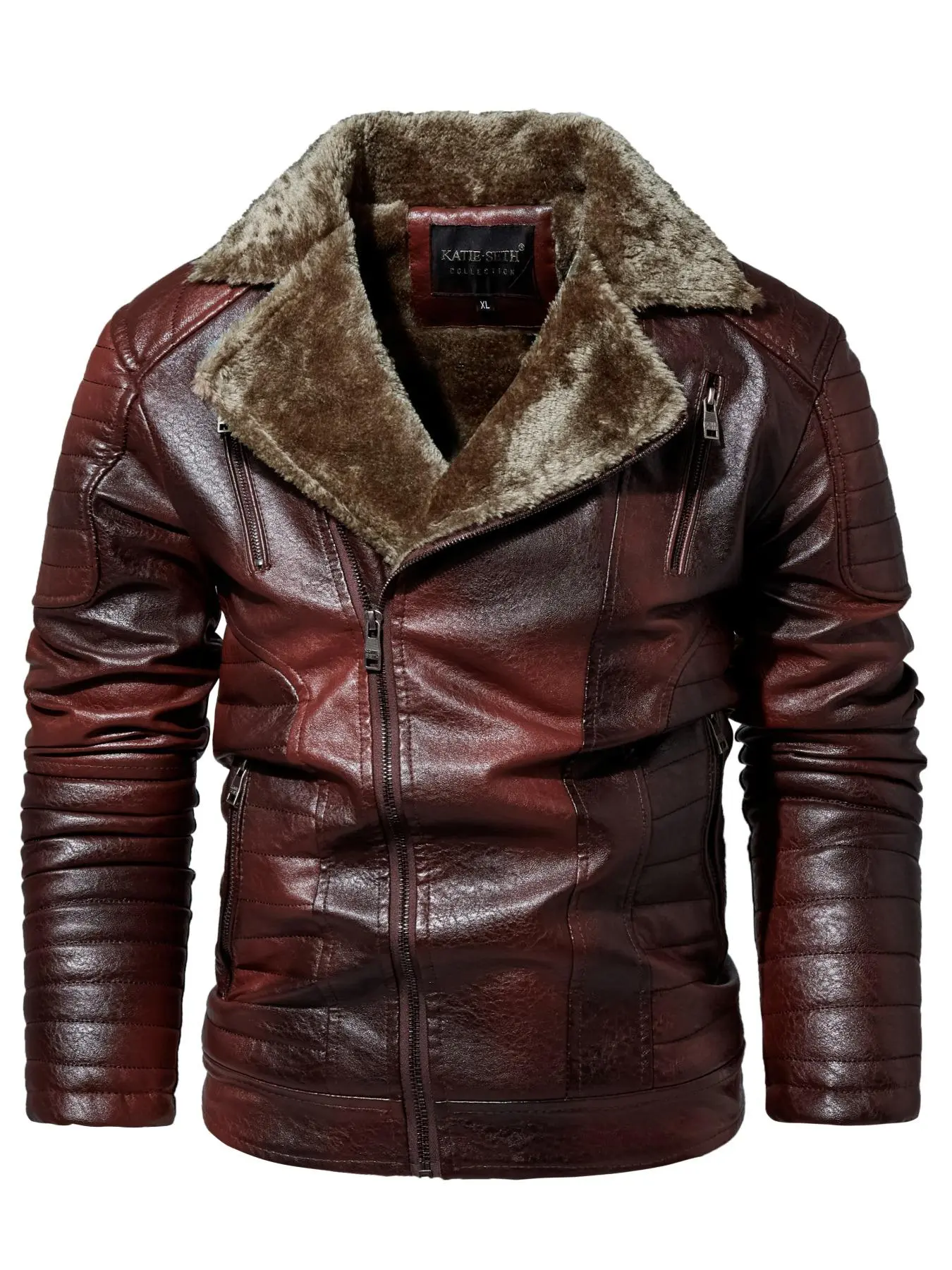 Men's Regular Fit Zip Up Faux Leather Jacket, Casual Comfy Long Sleeve Outerwear for Fall & Winter, Men's Clothes for Daily Wear