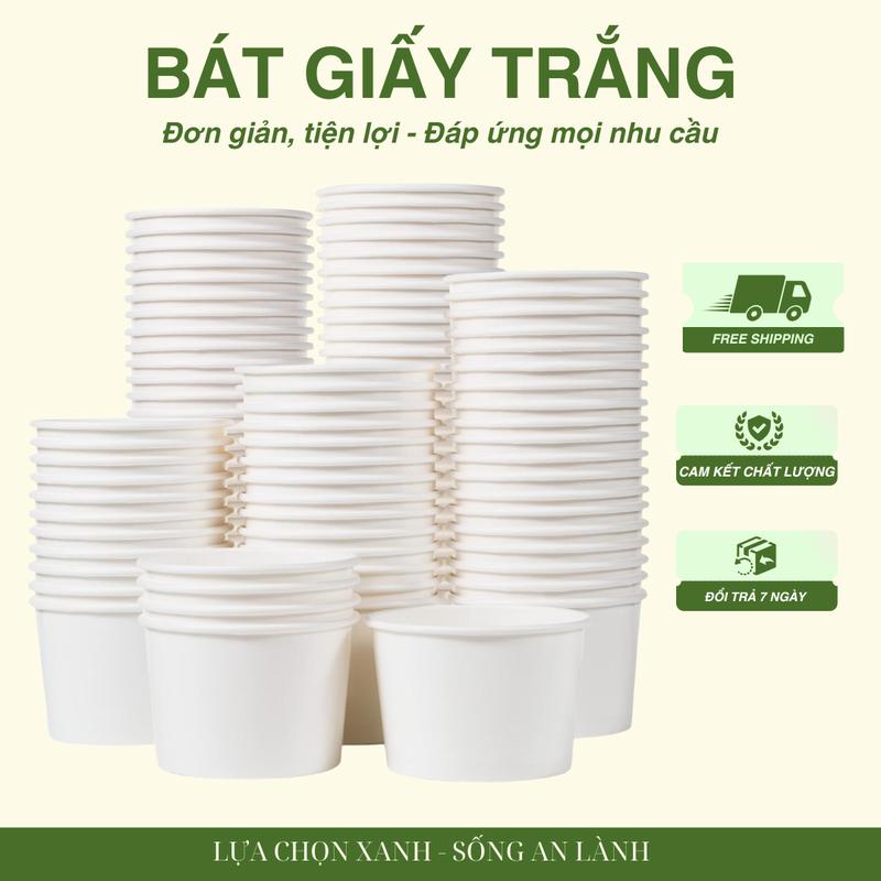 Combo 50 bát giấy trắng 1000ML dùng một lần thân thiện với môi trường