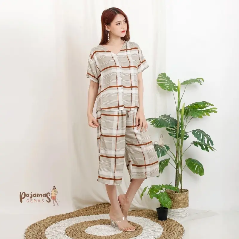 PIYAMA 7/8 BUSUI RAYON PREMIUM SETELAN BIGSIZE Celana Motif Panjang Pendek 3