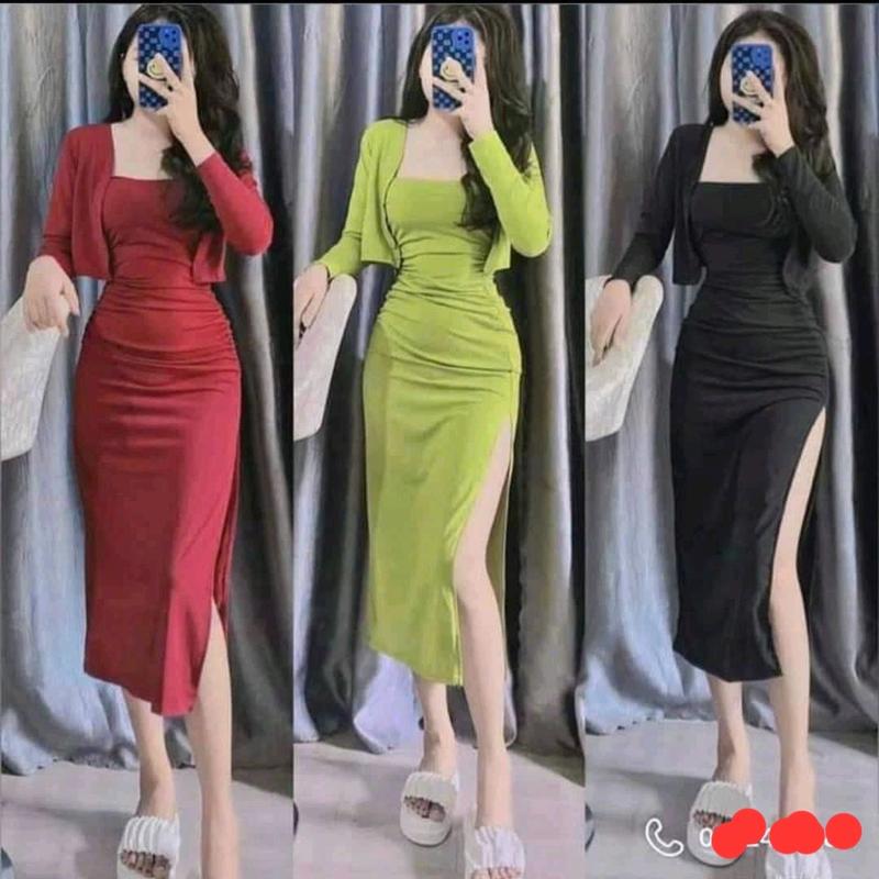 Sét đồ nữ Style Sang chảnh Đầm  Body kèm áo khoác  fom dài freesize dưới  57kg phù hợp mặc nhưng dịp thông thường , cưới , sinh nhật , cafe .. 0