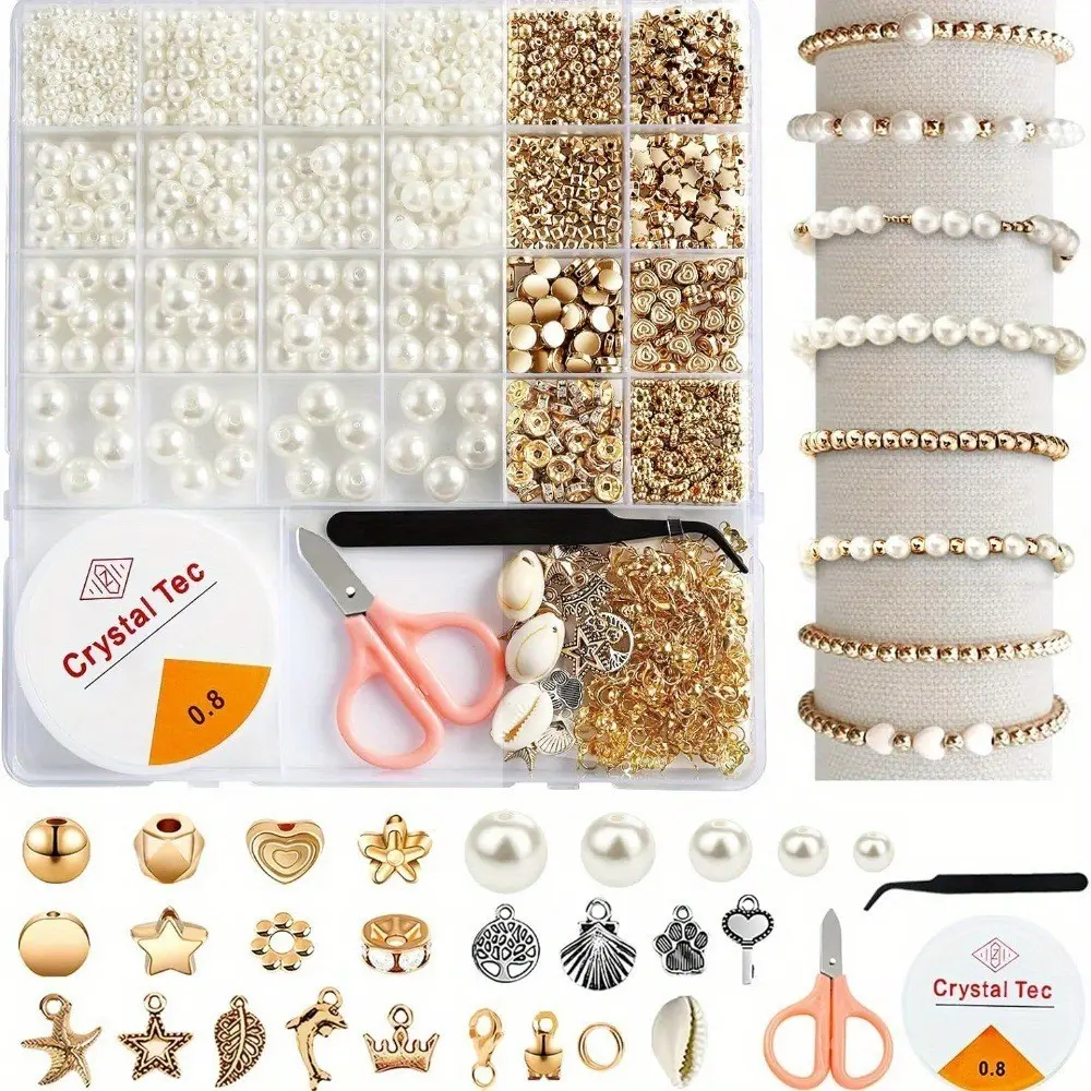 4/6/8/10/12MM With Hole ABS Imitation Pearl Beads Set For DIY Bracelet Necklace Jewelry Making