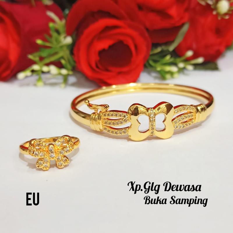 Gelang Wanita TITANIUM Model Bangkok Permata Zircon Free Cincin Anti Karat 7