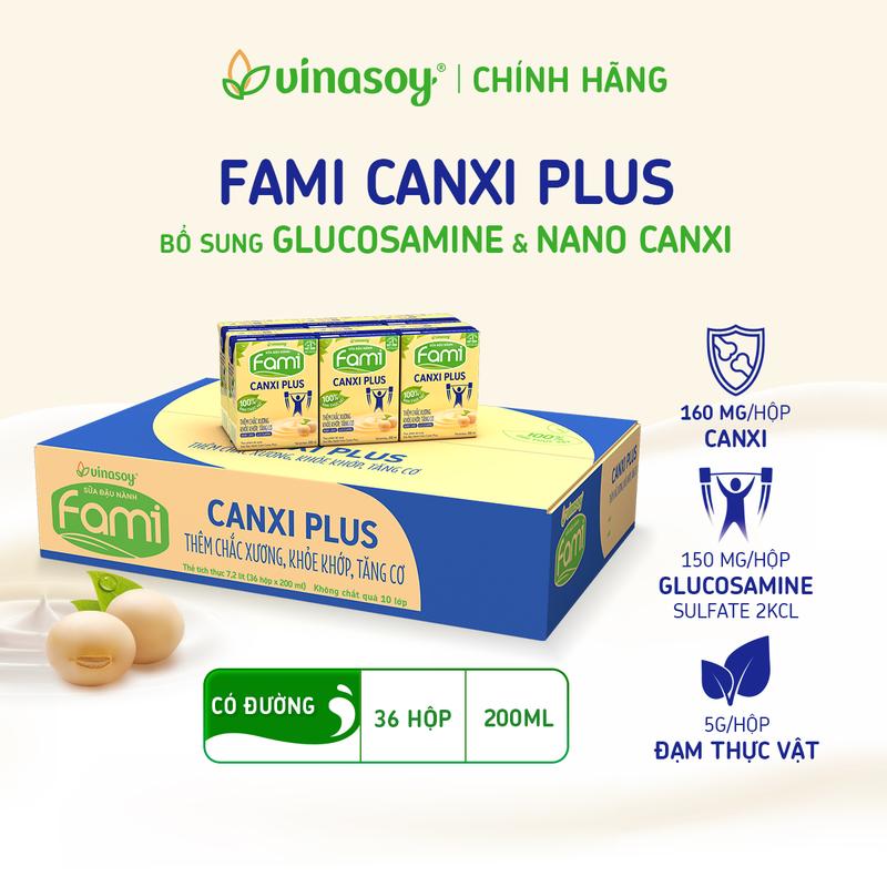 Thùng sữa đậu nành Fami Canxi Plus nguyên vị hộp (36 hộp x 200ml)