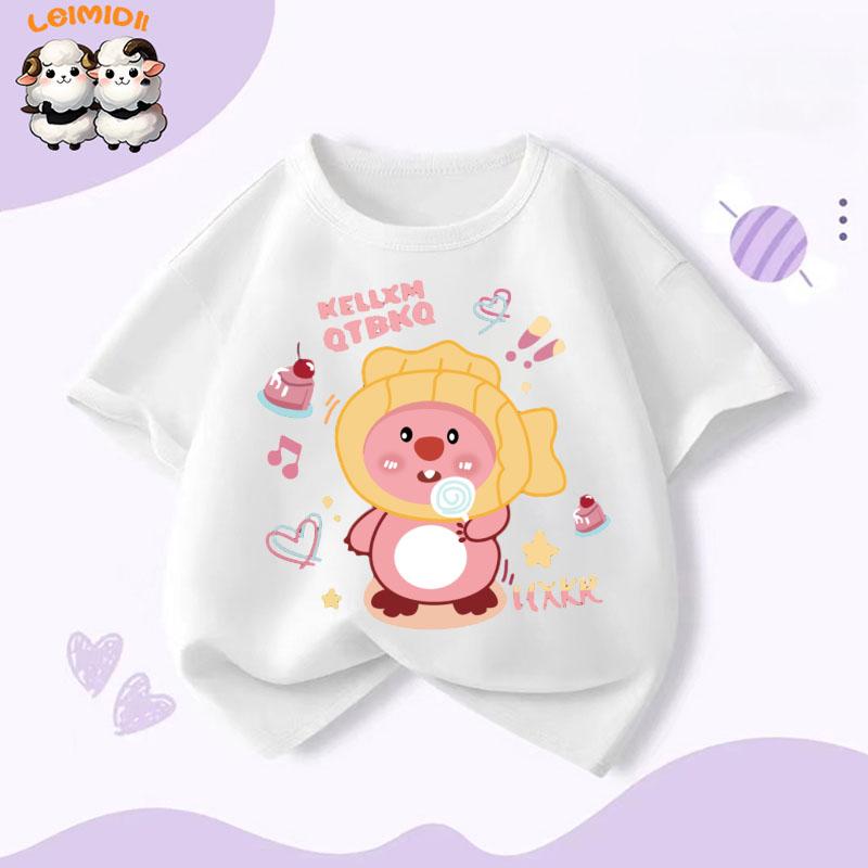 Áo Thun Bé Gái, Tay Ngắn, In Hình Hoạt Hình Loopy Mùa Hè, Thời Trang Instagram, Dáng Rộng Vừa Vặn, Dễ Phối Đồ, Áo Trẻ Em, Thời Trang 1