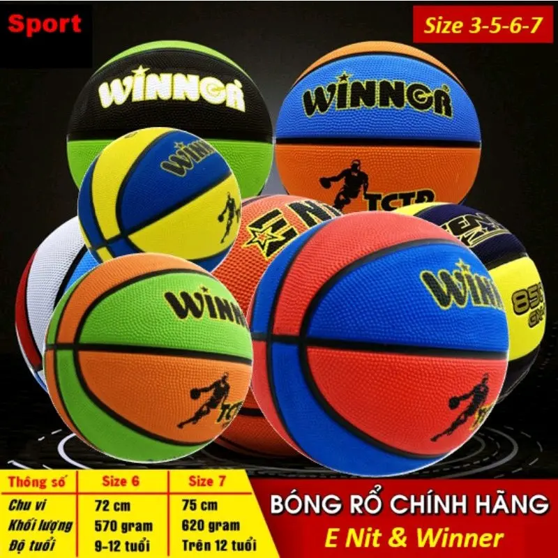 Bóng rổ cao cấp size 3, 5, 6, 7 nhiều màu ngẫu nhiên kèm kim bơm và túi lưới - Cao Su, Sport