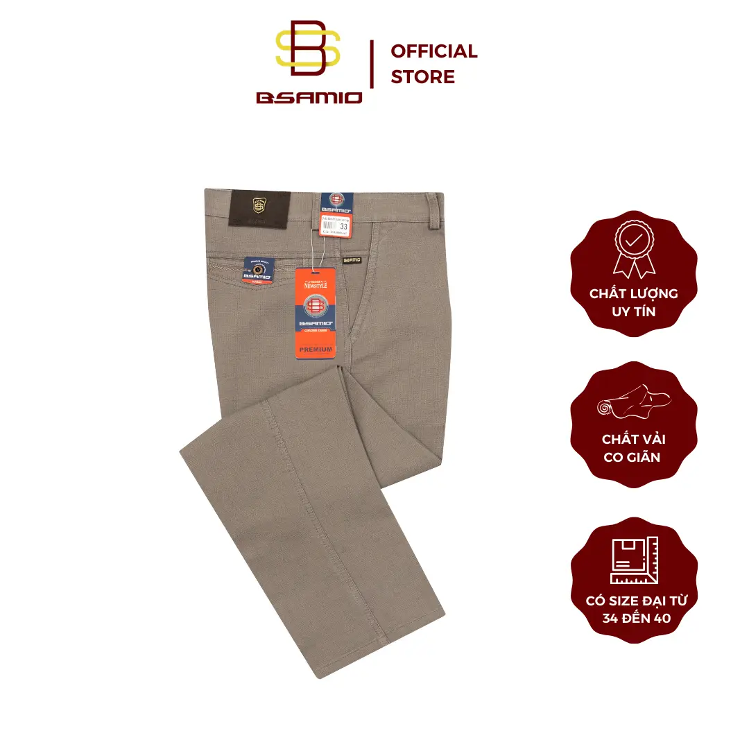 Quần Kaki Trung Niên Nam BSAMIO Màu Ca Cao Co Giãn Nhẹ Vải Nhập Khẩu Ống Suông Có Size Đại Menswear Pants