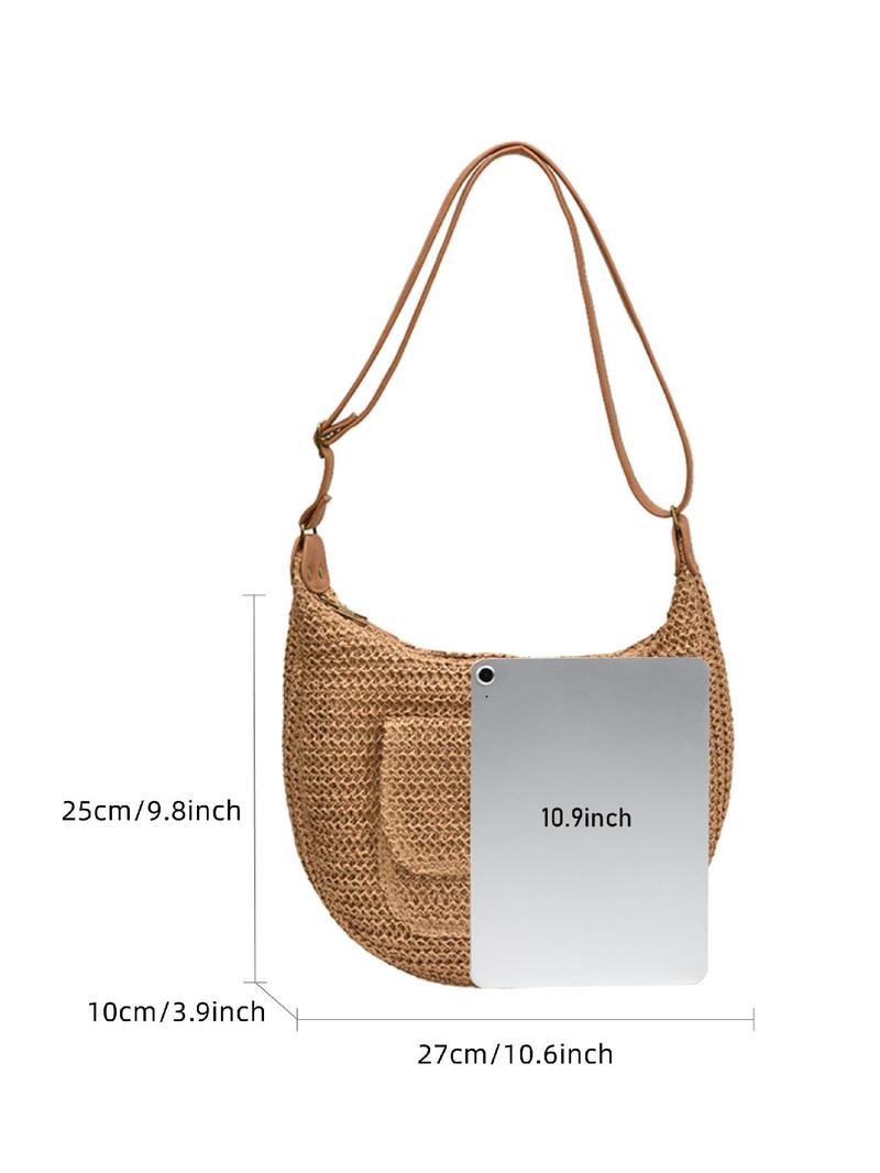 Product Introduction of Women's Fashionable Straw Bag, Large Capacity Crossbody Bag with Small Bag Inside, Casual Versatile Shoulder Bag for Daily Used 1