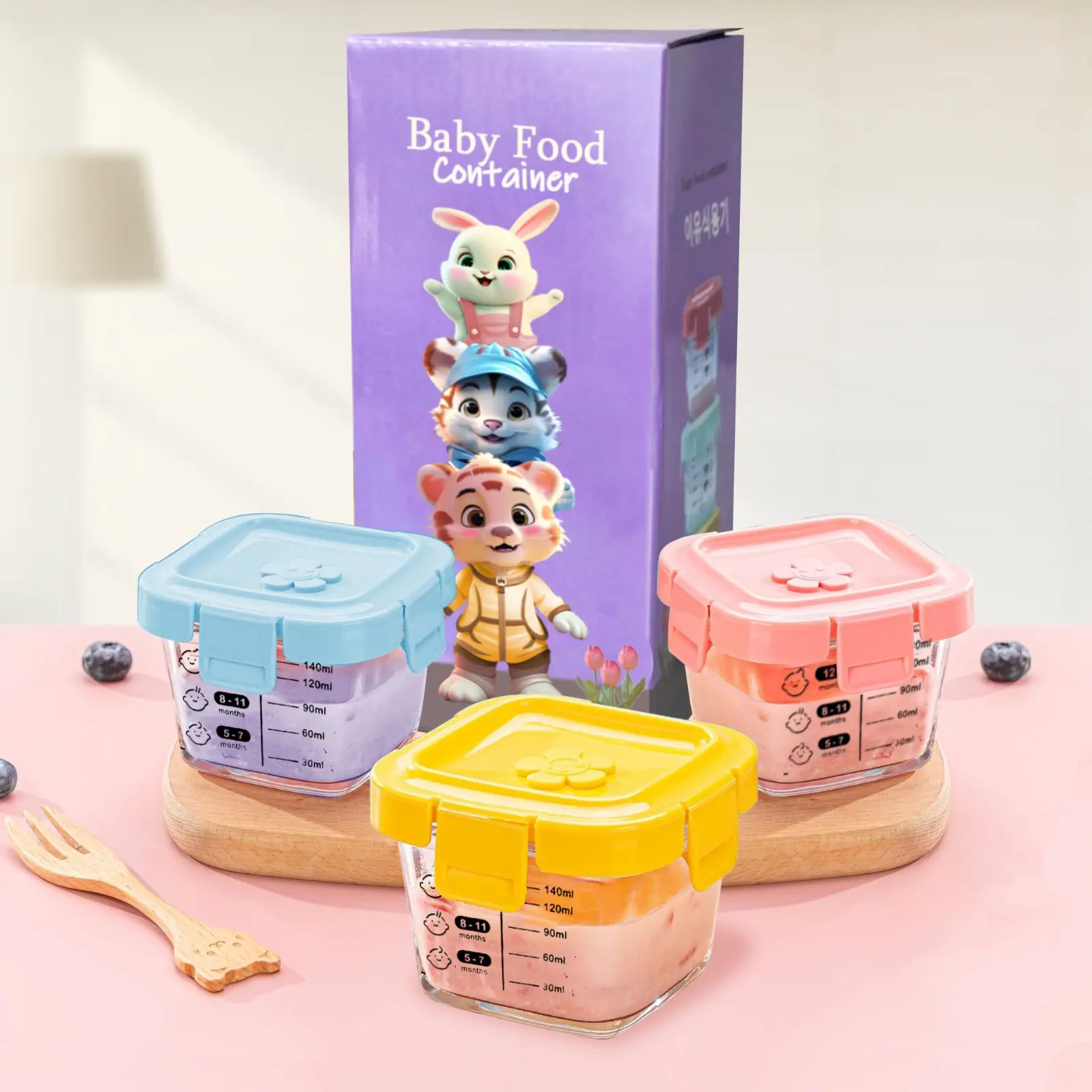 AVELINE Tempat Mpasi Kaca / Kotak Tempat Makan Kaca Baby Glass Food Container Kedap Udara / Penyimpanan Mpasi Glass Baby Kuning Bayi Boys Girls