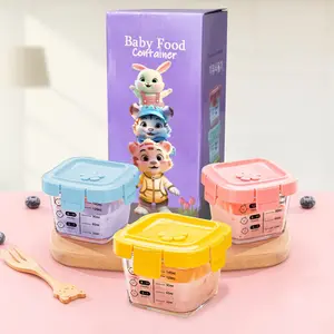 AVELINE Tempat Mpasi Kaca / Kotak Tempat Makan Kaca Baby Glass Food Container Kedap Udara / Penyimpanan Mpasi Glass Baby Kuning Bayi Boys Girls