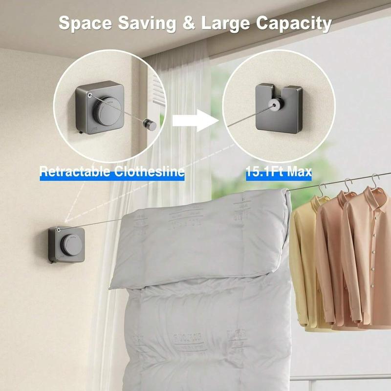 Retractable Clothes Line, 1 Set Hidden Clothes Line with Lock Button, Laundry Tools & Accessories for Home Bathroom Balcony 5