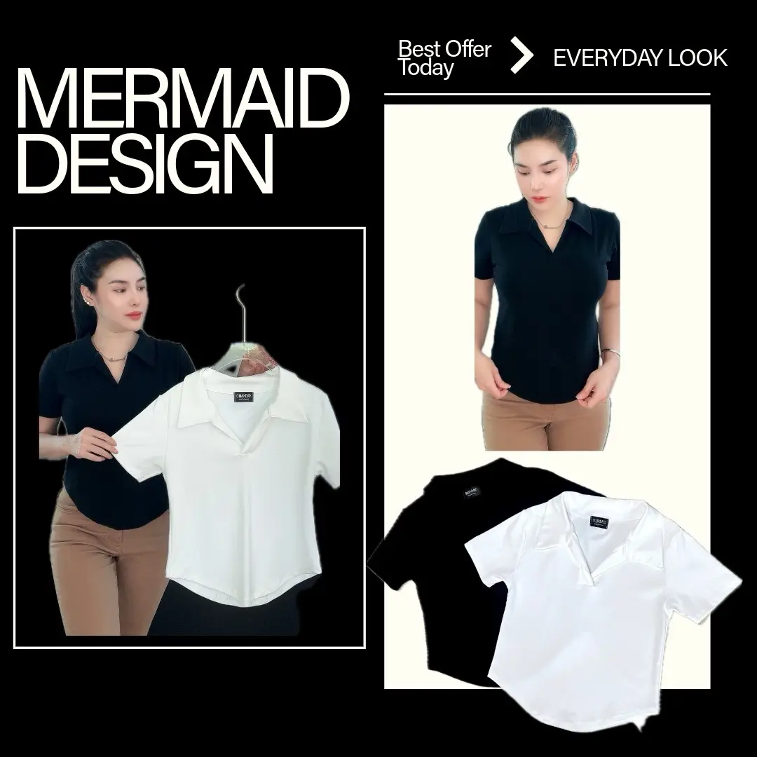 เสื้อยืดMermaidผู้หญิงคอปก