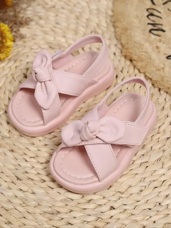 Girl's Cute Bowknot Design Slip on Sandals, Casual Comfortable Flat Sandals for Summer, Lightweight Breathable Shoes for Daily Wear 0