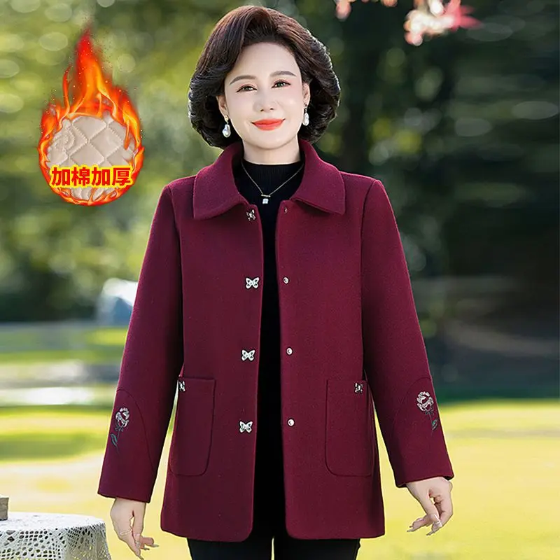 Áo Khoác Len Bông Cho Mẹ, Bộ Sưu Tập Thu Đông Mới, Phong Cách Trung Quốc Cao Cấp Trung Niên, Dáng Rộng Rãi, Phong Cách Phương Tây, Áo Khoác Có Đệm, Phổ Biến 2