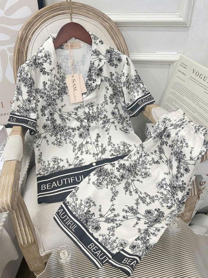 Product Introduction of Bộ Pijama Tay Lửng Họa Tiết Lá Cây Lụa Latin Cao Cấp 6