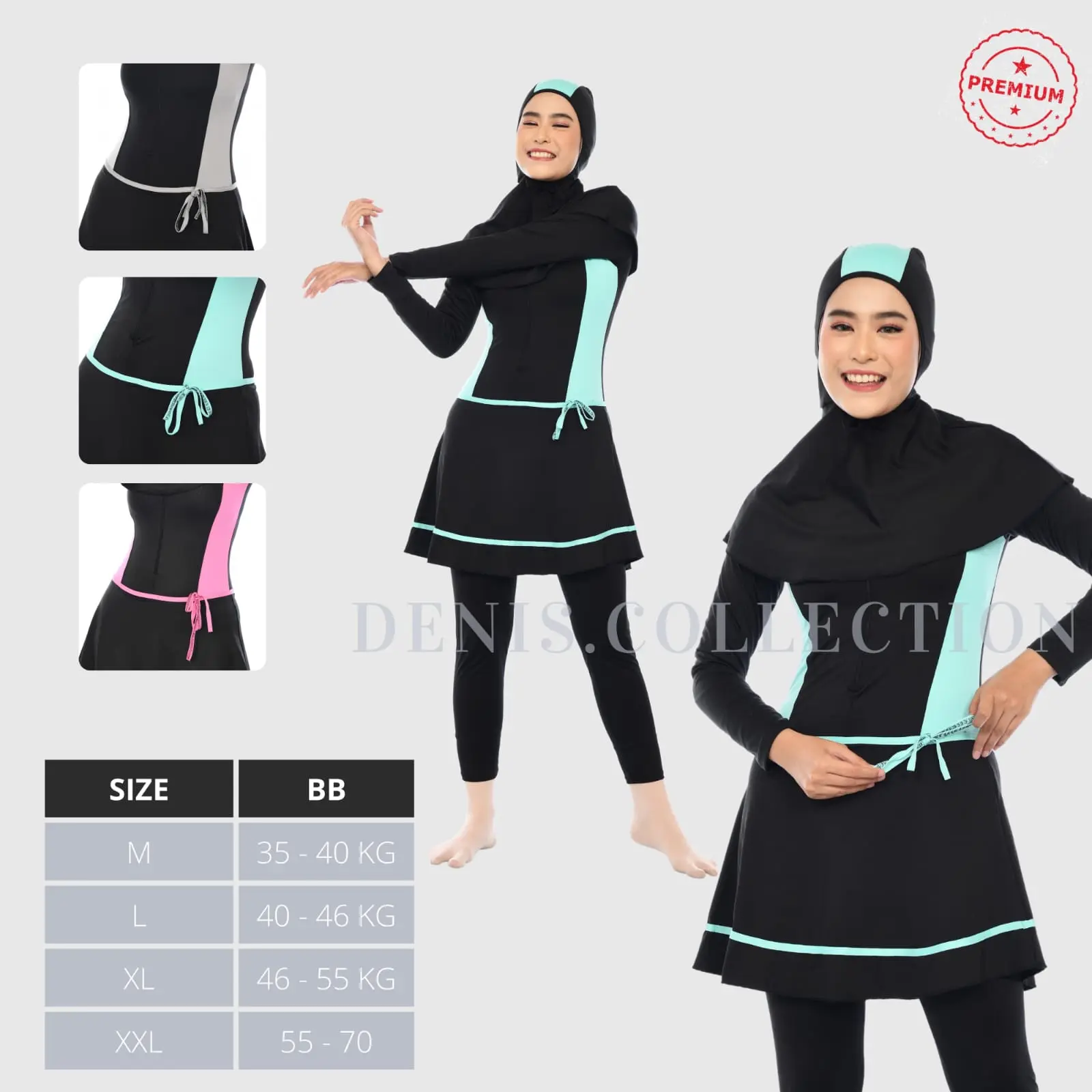 Denis Collection Baju Renang Muslimah Dewasa Oneset Full Body Divingstyle Sporty Bahan Elastis Spandek Poli Cocok untuk Berenang dan Diving