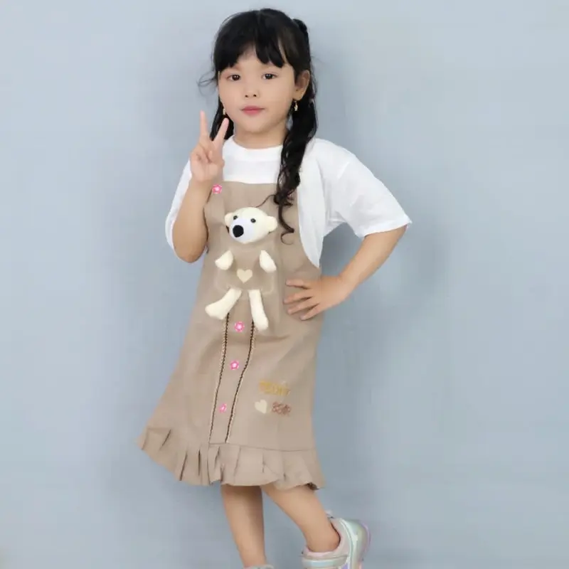 Overalls Jumpsuit Jeans Anak perempuan Variasi Boneka 1-8 Tahun Combed Lengan 3