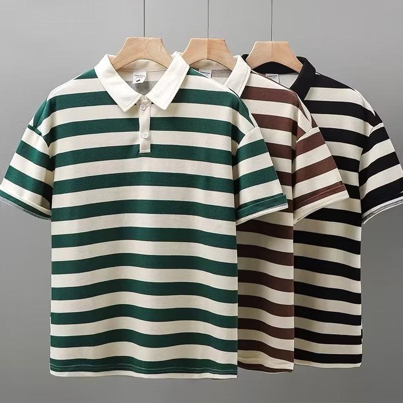 Áo Polo Nam Nữ Cá Tính, dòng Polo Trơn, kẻ cá tính Cổ Tròn, Áo cotton thấm hút mồ hôi, Shirt Ngắn Tay 2