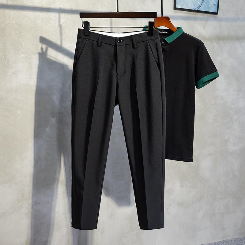 Men's Slim Fit Black Pants - Korean Style Casual Trousers | Summer Thin Stretch Ankle Length Dress Pants for Men (Trendy Office/Streetwear) 7