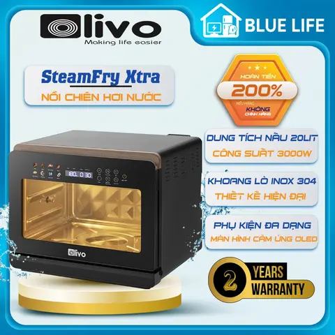 Nồi Chiên Hơi Nước OLIVO SF20 SteamFry Xtra, 70 Chế Độ Nấu, 20Lit - 2800w, Có Trục Quay Khi Nướng, Hàng Ch